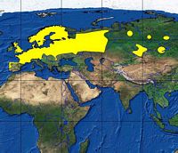 Campagnol agreste. Répartition. Cliquer pour agrandir l'image.