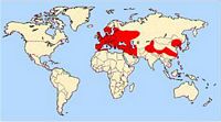 Chouette hulotte. Répartition mondiale. Cliquer pour agrandir l'image.