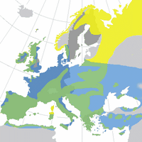 Faucon pélerin. Répartition europeenne. Cliquer pour agrandir l'image.