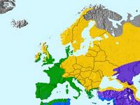 Fauvette à tête noire. Répartition. Cliquer pour agrandir l'image.
