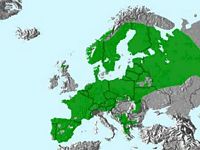 Mésange huppée. Répartition. Cliquer pour agrandir l'image.