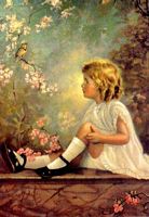 Oiseaux. Petite fille et oiseau. Cliquer pour agrandir l'image.