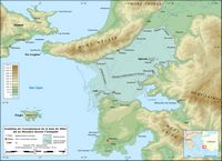 Le lac de Bafa en Anatolie. Évolution de l'ensablement du golfe de Latmos (auteur Éric Gaba). Cliquer pour agrandir l'image.