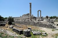 Le site de Didymes en Anatolie. Façade nord du temple. Cliquer pour agrandir l'image.