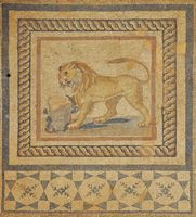 Le quartier résidentiel d'Éphèse en Anatolie. Mosaïque au lion de la demeure n° 3 de l'îlot n° 2. Cliquer pour agrandir l'image.