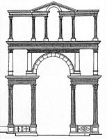 Le quartier du théâtre d'Éphèse en Anatolie. Reconstitution de la porte d'Hadrien. Cliquer pour agrandir l'image.
