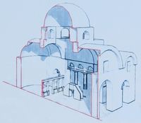 Le site archéologique de Kaunos en Anatolie. Dessin de l'église byzantine. Cliquer pour agrandir l'image.