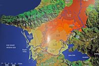 Le site archéologique de Milet en Anatolie. Ensablement de la baie de Milet. Cliquer pour agrandir l'image.