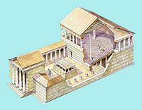 Le site archéologique de Milet en Anatolie. Dessin de reconstruction du bouleutérion. Cliquer pour agrandir l'image.