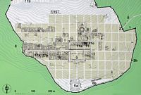 Le site archéologique de Priène en Anatolie. Plan de la cité. Cliquer pour agrandir l'image.