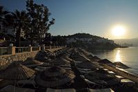 L'hôtel Salmakis à Bodrum en Anatolie. Plage. Cliquer pour agrandir l'image.
