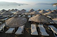 L'hôtel Salmakis à Bodrum en Anatolie. Plage. Cliquer pour agrandir l'image.