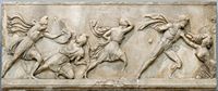 Le mausolée du roi Mausole à Halicarnasse (Bodrum) en Anatolie. Amazonomachie (British Museum) (auteur Marie Lan n'guyen). Cliquer pour agrandir l'image.