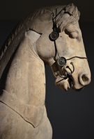 Le mausolée du roi Mausole à Halicarnasse (Bodrum) en Anatolie. Cheval du quadrige (British Museum) (auteur Carole Raddato). Cliquer pour agrandir l'image.