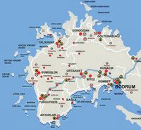 La presqu'île de Bodrum en Anatolie. Carte. Cliquer pour agrandir l'image.