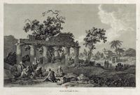 La ville de Bodrum en Anatolie. Gravure des ruines du temple de Mars. Cliquer pour agrandir l'image.