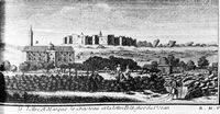 La ville de Selçuk en Anatolie. Gravure de la forteresse par Cornelis de Bruijn vers 1683. Cliquer pour agrandir l'image.