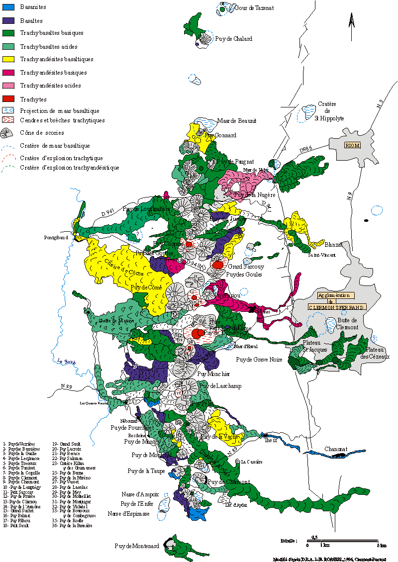Carte de la chaîne des Puys. carte