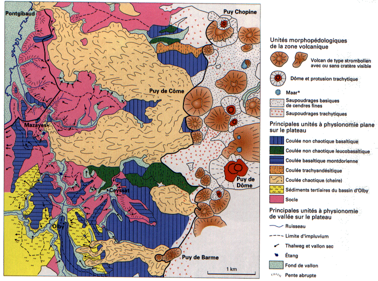 Carte morphologique de la Chaîne des Puys