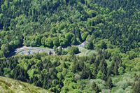 Le Puy de Dôme en Auvergne. le départ du sentier des Muletiers au col de Ceyssat. Cliquer pour agrandir l'image.