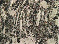 Trachyandésite. Au microscope 40 fois. Cliquer pour agrandir l'image.