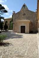 The Sanctuary of Cura de Randa Mallorca - The facade of the chapel. Click to enlarge the image in Adobe Stock (new tab).