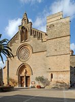 The town of Alcudia in Mallorca - Facade of the church of Saint-Jacques. Click to enlarge the image in Adobe Stock (new tab).