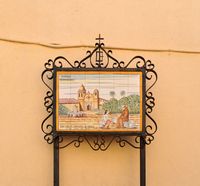 The city of Petra in Mallorca - Mission San Carlos Borromeo Carmelo. Click to enlarge the image in Adobe Stock (new tab).