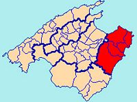 Le comté du Llevant à Majorque. Situation (auteur Joan M. Borràs). Cliquer pour agrandir l'image.