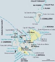 L'île de Cabrera à Majorque. Carte de l'archipel. Cliquer pour agrandir l'image.