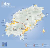 L'île d'Ibiza aux Baléares. Carte des routes de l'artisanat. Cliquer pour agrandir l'image.