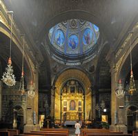Le monastère de Lluc à Majorque. Nef de la basilique de Lluc. Cliquer pour agrandir l'image.