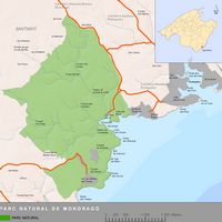 Le Parc naturel de Mondragó à Majorque. Plan du parc naturel. Cliquer pour agrandir l'image.