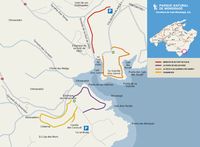Le Parc naturel de Mondragó à Majorque. Les itinéraires de randonnée dans le parc. Cliquer pour agrandir l'image.
