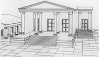 Les ruines de la cité romaine de Pollentia à Majorque. Essai de reconstitution du Capitole. Cliquer pour agrandir l'image.