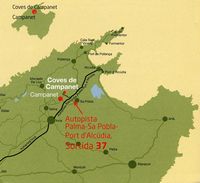 Les grottes de Campanet à Majorque. Plan d'accès aux grottes. Cliquer pour agrandir l'image.