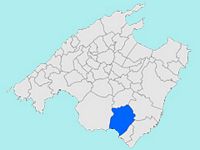 La ville de Campos à Majorque. Situation à Majorque (auteur Joan M. Boràs). Cliquer pour agrandir l'image.