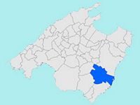 La ville de Felanitx à Majorque. Situation de Felanitx à Majorque (auteur Joan M. Borràs). Cliquer pour agrandir l'image.