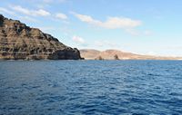 The island of Graciosa to Lanzarote. Island view from the ferry. Click to enlarge the image in Adobe Stock (new tab).