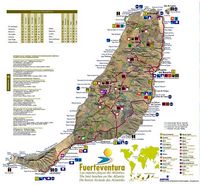 L'île de Fuerteventura aux Canaries. Carte touristique de l'île de Fuerteventura (auteur Office de Tourisme des Canaries). Cliquer pour agrandir l'image.