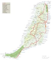 L'île de Fuerteventura aux Canaries. Carte routière de l'île de Fuerteventura (auteur Office de Tourisme des Canaries). Cliquer pour agrandir l'image.