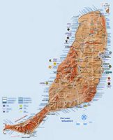 The island of Fuerteventura in the Canary Islands. Tourist Map. Click to enlarge the image.