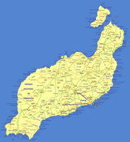 L'île de Lanzarote aux Canaries. Carte routière. Cliquer pour agrandir l'image.