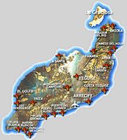 L'île de Lanzarote aux Canaries. Carte touristique de l'île de Lanzarote. Cliquer pour agrandir l'image.