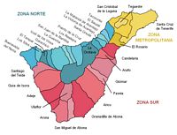 L'île de Ténériffe aux Canaries. Municipalites. Cliquer pour agrandir l'image.