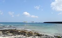 The village of Corralejo in Fuerteventura. Ferry leaving port. Click to enlarge the image.