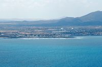 The village of Corralejo in Fuerteventura. Seen from Los Lobos. Click to enlarge the image.