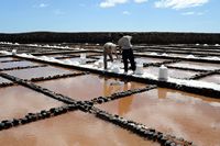 Le village de Las Salinas del Carmen à Fuerteventura. La récolte du sel aux Salinas del Carmen. Cliquer pour agrandir l'image.