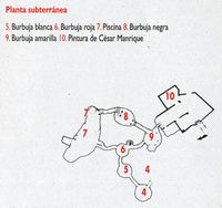 The village of Tahíche in Lanzarote. Map of the basement of the house of César Manrique. Click to enlarge the image.