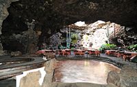 The The chasms of Jameos del Agua in Haría in Lanzarote. Dance floor of Jameo Grande. Click to enlarge the image.